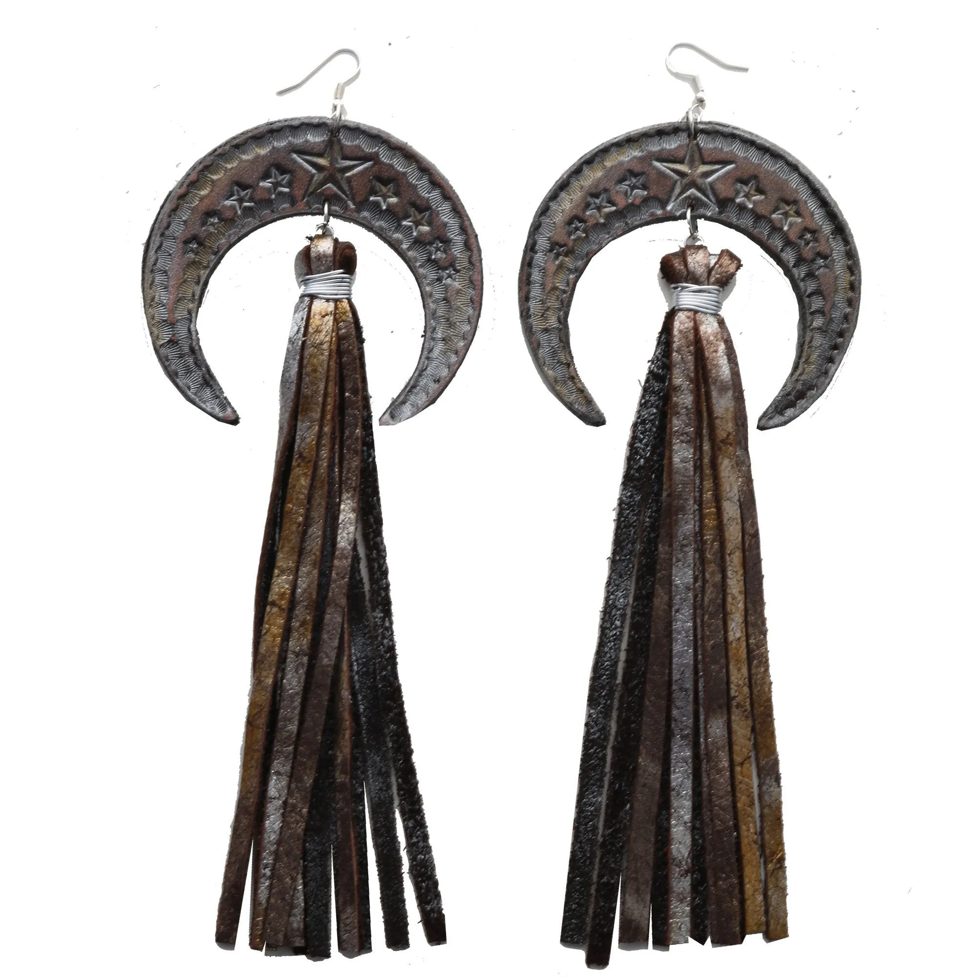 VE78 -  Vestige Crescent Moon Leather Earrings