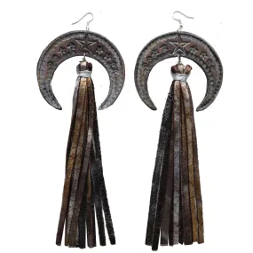 VE78 -  Vestige Crescent Moon Leather Earrings