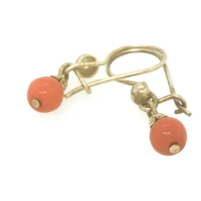 Vintage 14k Gold & Coral Bead Drop Earrings