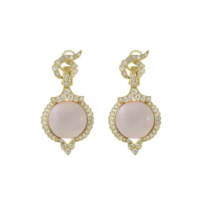 Vintage Retro Era 18KT Yellow Gold Angel Skin Coral And Diamond Drop Earrings