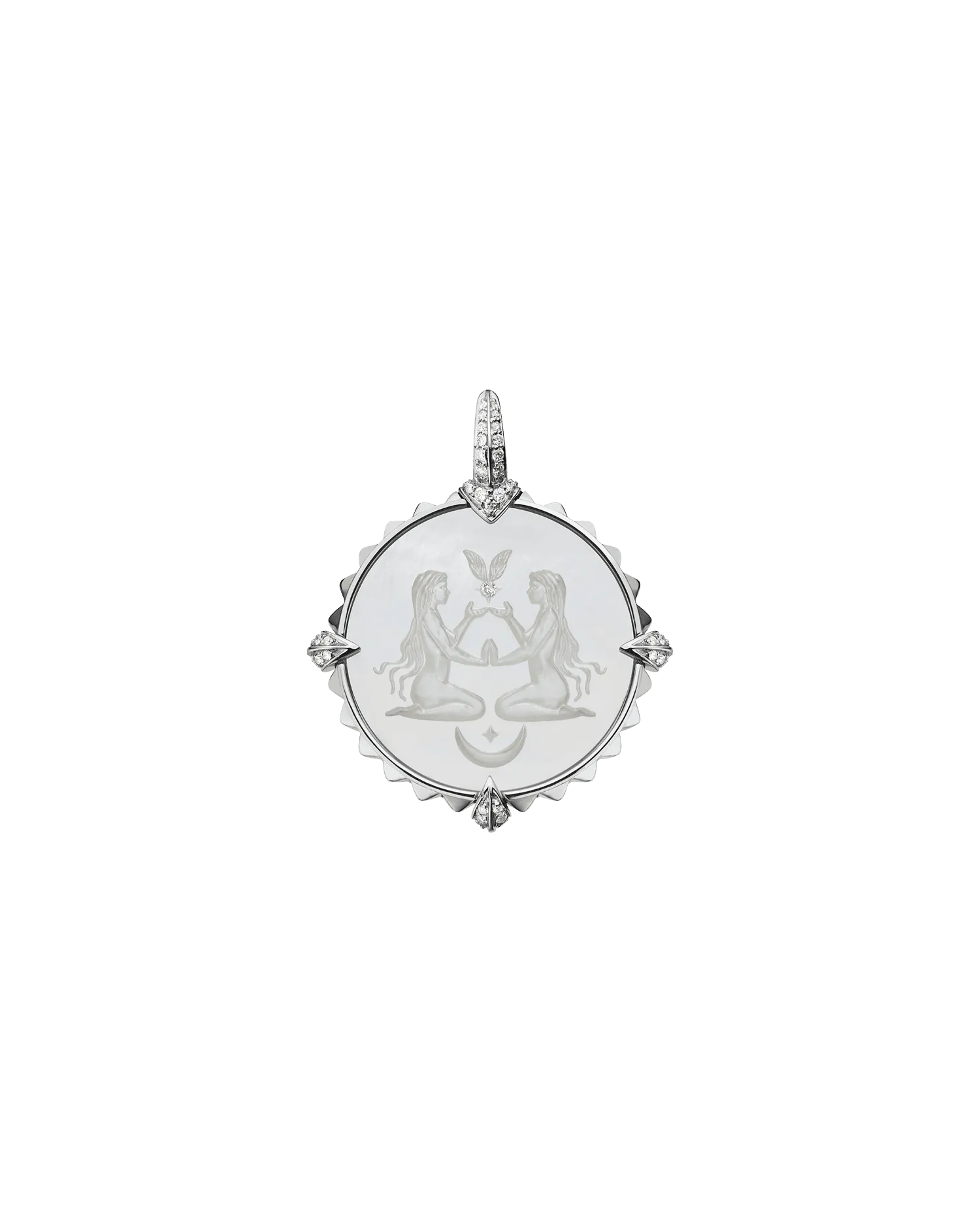 Virgo Coin Charm | Mother of Pearl, Diamonds, and White Gold