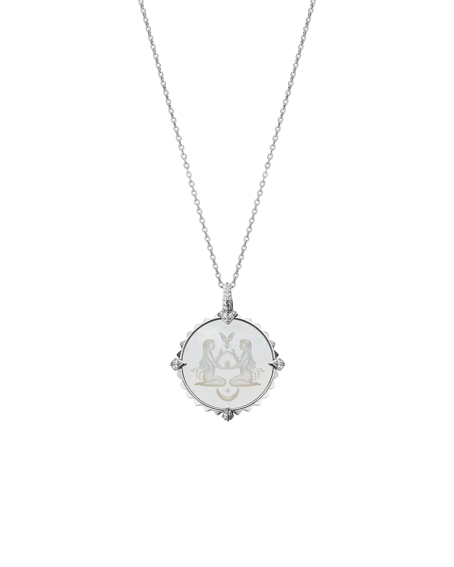 Virgo Coin Charm | Mother of Pearl, Diamonds, and White Gold