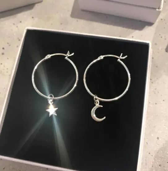 Wicken: Baby Star and Moon Hoop Earrings - Silver