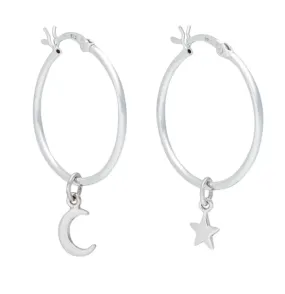 Wicken: Baby Star and Moon Hoop Earrings - Silver